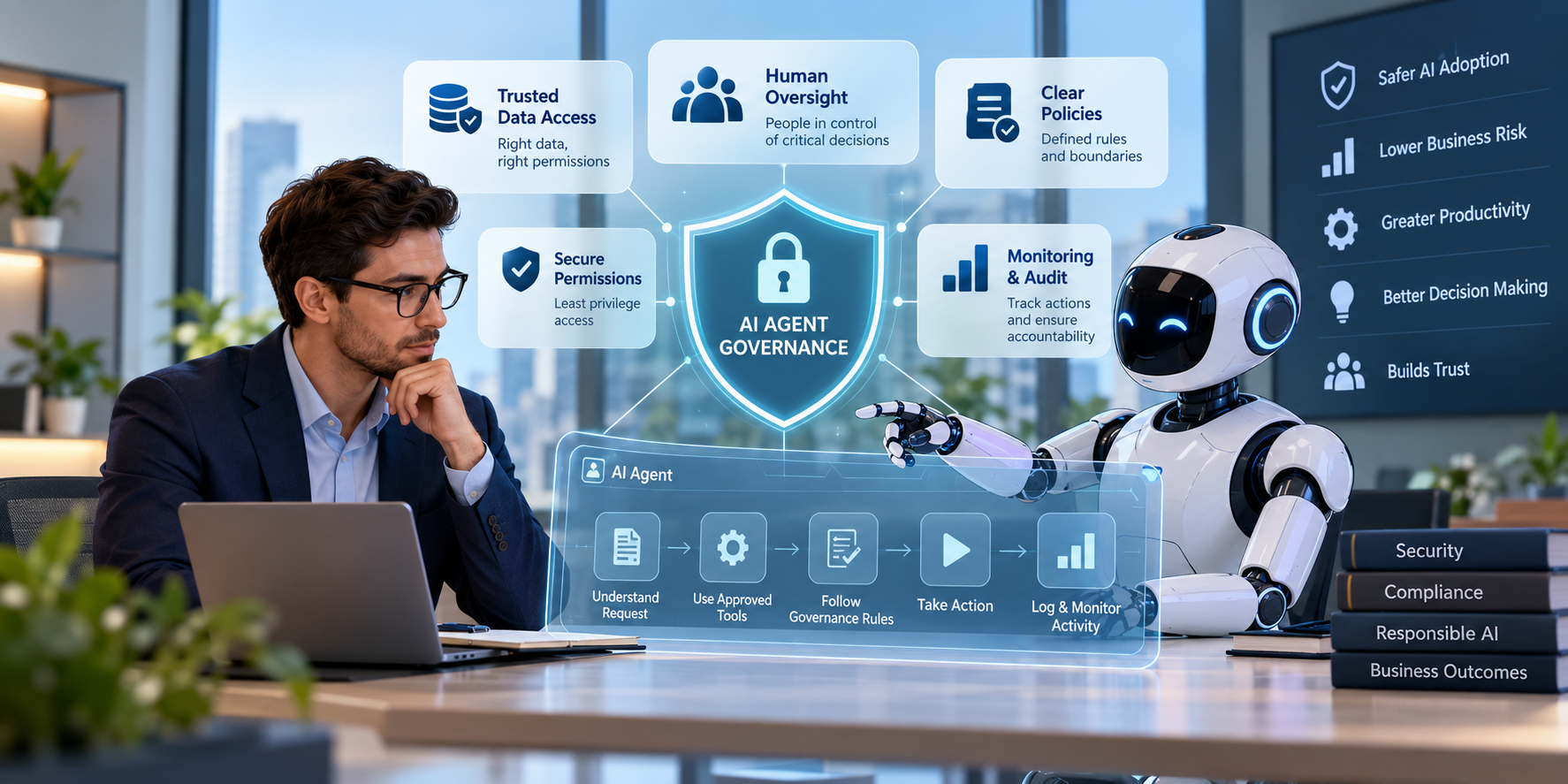 AI agent governance with human oversight, secure permissions, and monitoring
